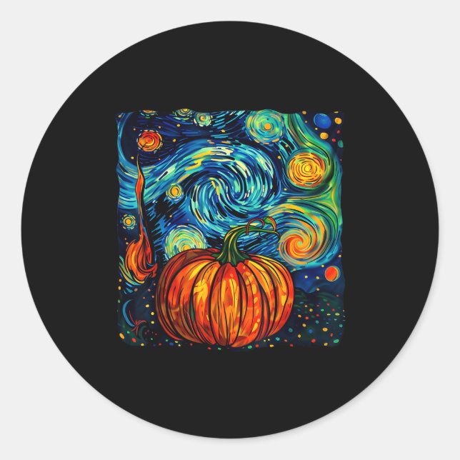 Pumpkin Halloween Starry Night Van Gogh Thanksgivi Runder Aufkleber (Vorderseite)