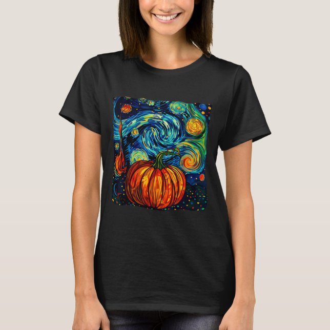 Pumpkin Halloween Starry Night Van Gogh Thanksgivi T-Shirt (Vorderseite)