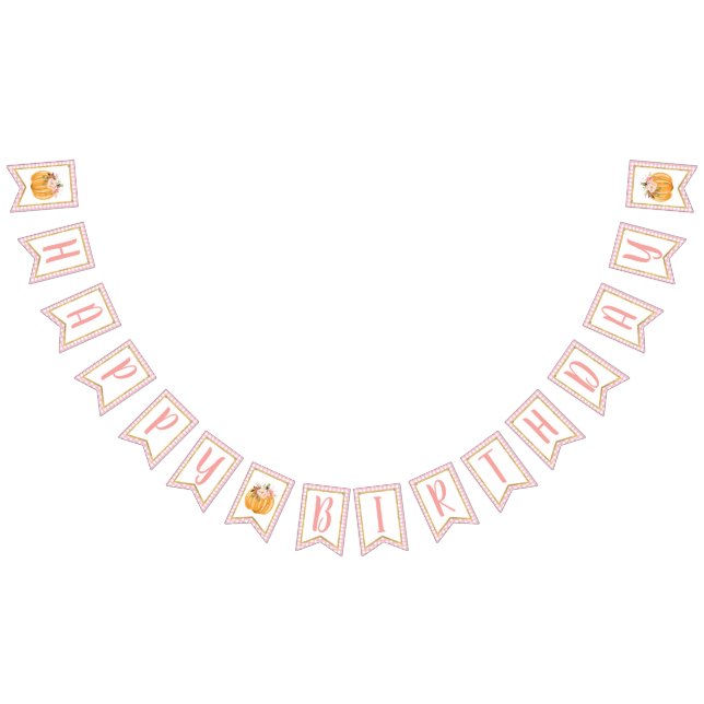 Pumpkin Happy Birthday Banner Girl - Pink Kariert