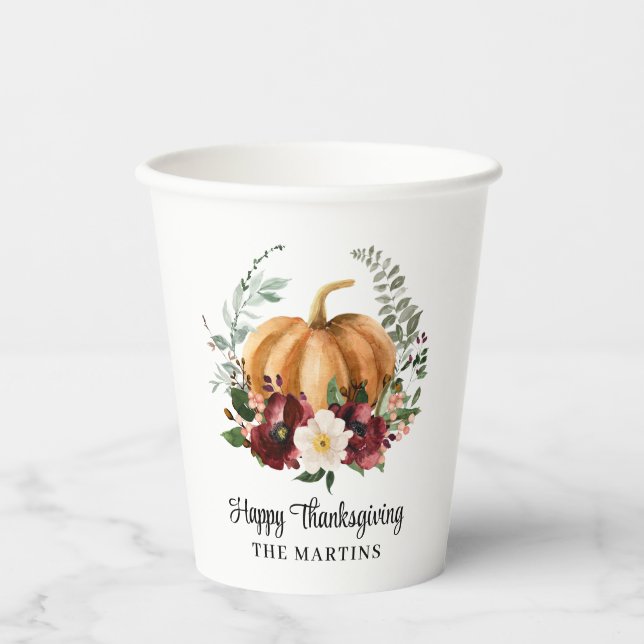Pumpkin Happy Thanksgiving Paper Cups Pappbecher (Vorderseite)