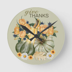Pumpkin Harvest Floral Fusion T - Shirt Runde Wanduhr