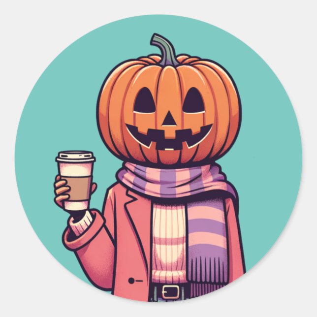 Pumpkin Head Coffee Fall Saison Shirt Runder Aufkleber (Vorderseite)