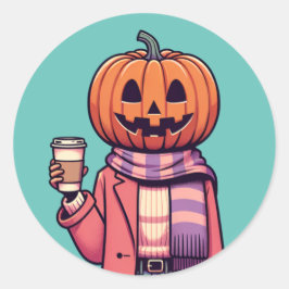 Pumpkin Head Coffee Fall Saison Shirt Runder Aufkleber