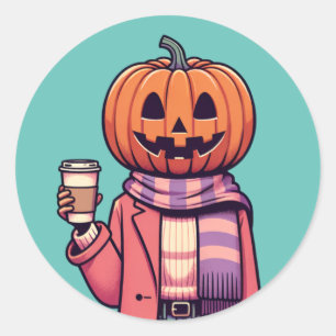 Pumpkin Head Coffee Fall Saison Shirt Runder Aufkleber