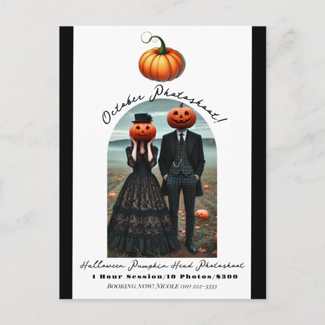 Pumpkin Head Halloween Fall Fotoshot Ankündigungspostkarte (Vorderseite)