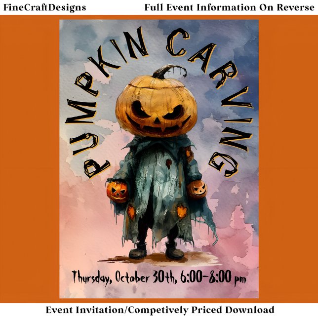 Pumpkin Head Scarecrow Spooky Carving Party Bl C6 Einladung (Von Creator hochgeladen)