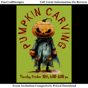 Pumpkin Head Scarecrow Spooky Carving Party Bu C6 Einladung
