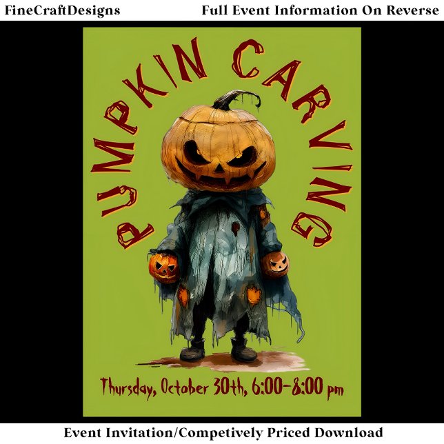 Pumpkin Head Scarecrow Spooky Carving Party Bu C6 Einladung (Von Creator hochgeladen)
