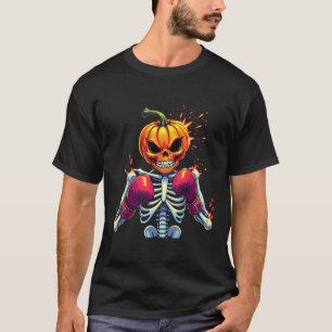 Pumpkin Head Skeleton Boxing Halloween Spooky Figh T-Shirt