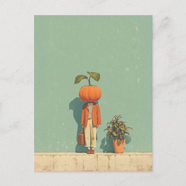 Pumpkin Head Surreal Portrait Postkarte (Vorderseite)