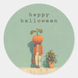 Pumpkin Head Surreal Portrait Runder Aufkleber