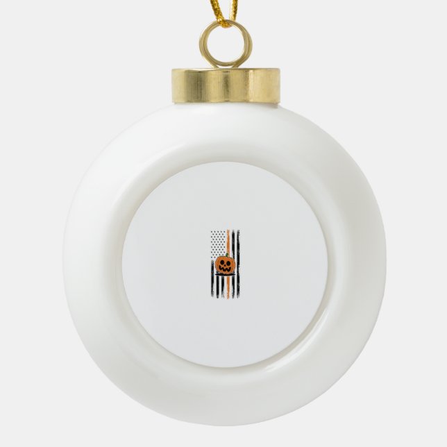 Pumpkin Head US Flag Keramik Kugel-Ornament (Vorderseite)