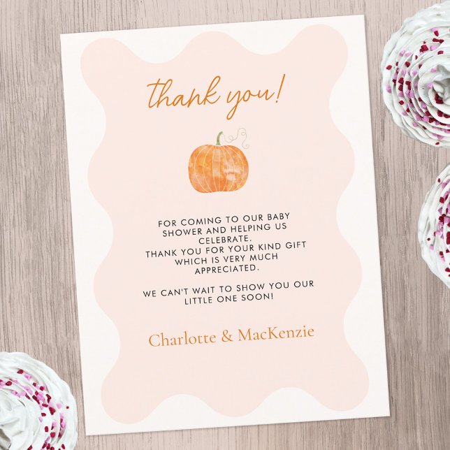 Pumpkin Herbst Baby Dusche Danke Postcard Postkarte (Pumpkin autumn fall baby shower thank you postcard with custom text)