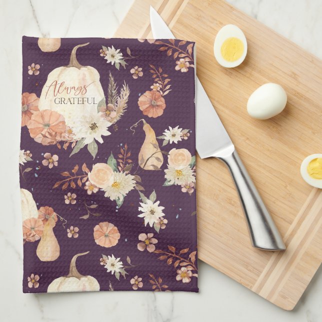 Pumpkin Herbst Herbst Blätter BOHO Floral Wasserfa Geschirrtuch (Viertel Falte)