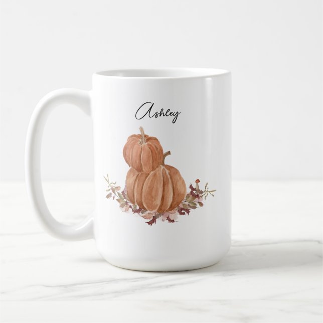 Pumpkin Herbst Personalisierter Name Erntedank Kaffeetasse (Links)