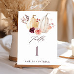 Pumpkin Herbst Rustikale Hochzeit Tischnummer<br><div class="desc">Diese Tischnummer ist mit weißgetünchten und gelben Kürbissen in Aquarelltönen,  die mit Bordeaux,  Maronade und rosa Blume über den Herbstlauben geschmückt sind. Für eine erweiterte Anpassung dieses Designs klicken Sie bitte oben auf die SCHALTFLÄCHE BLUE DESIGN TOOL (BLAUE DESIGN TOOL)</div>