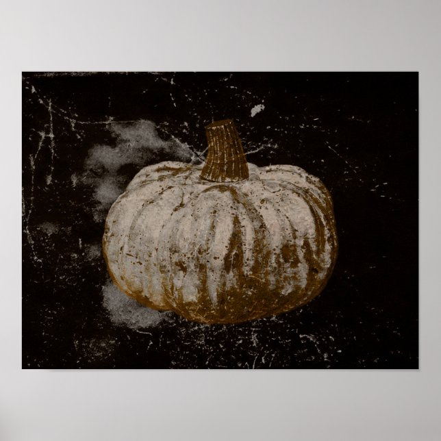 Pumpkin Herbst Vintage weiße Sepia Schwarze Textur Poster (Vorne)