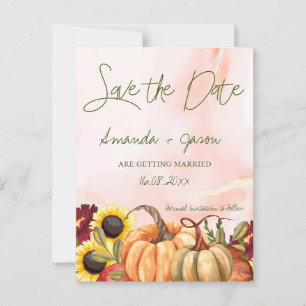 Pumpkin Herbstflorale Hochzeit im Herbst Save the Postkarte