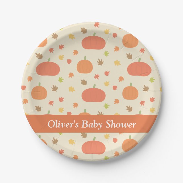 Pumpkin Herbstlaubs Pattern Baby Dusche Teller (Vorderseite)