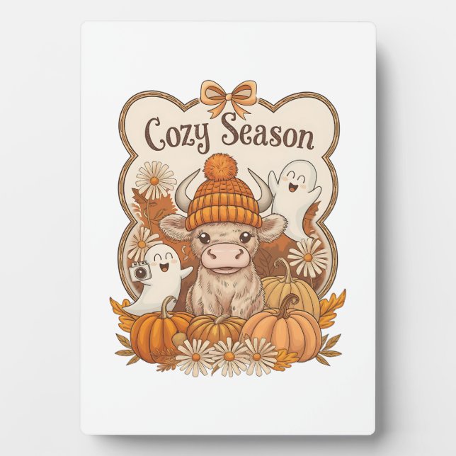 Pumpkin-highland Cow Ghost Halloween Fotoplatte (Vorderseite)