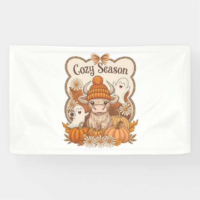 Pumpkin-Hochland Kuh Ghost Halloween Banner (Horizontal)