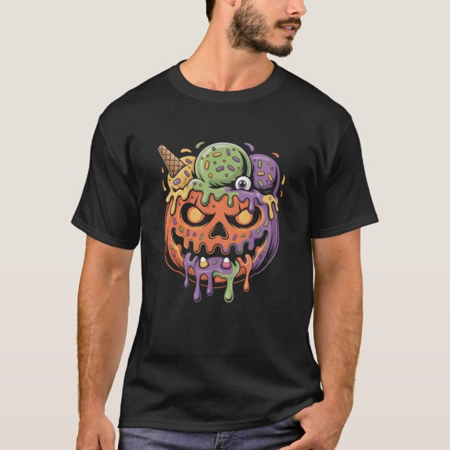Pumpkin Ice Cream Monster Halloween Frauen Männer T-Shirt (Vorderseite)