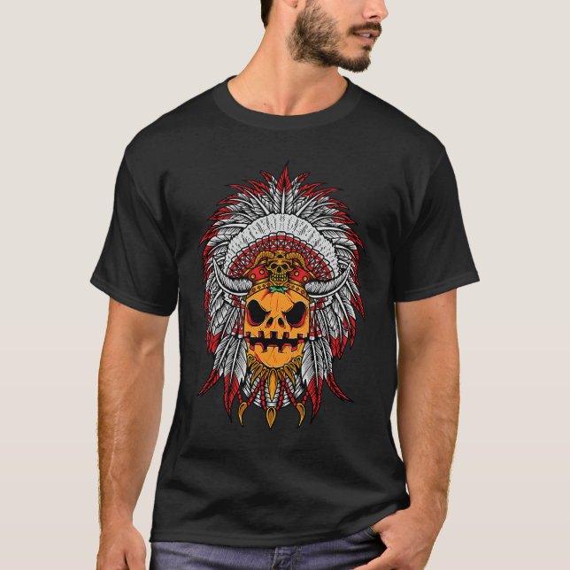 Pumpkin Indian Chief Halloween Native American T-Shirt (Vorderseite)