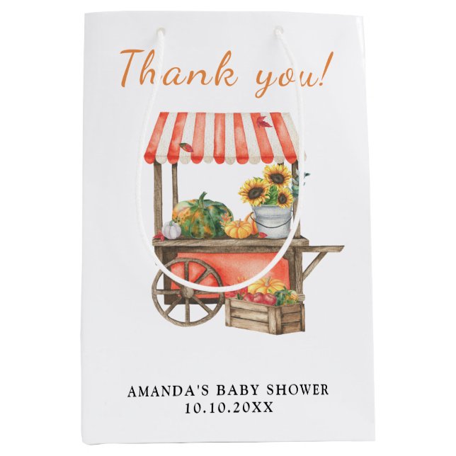 Pumpkin ist auf dem Weg Baby Shower Vielen Dank Mittlere Geschenktüte (Vorderseite)