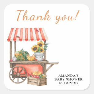 Pumpkin ist auf dem Weg Baby Shower Vielen Dank Quadratischer Aufkleber