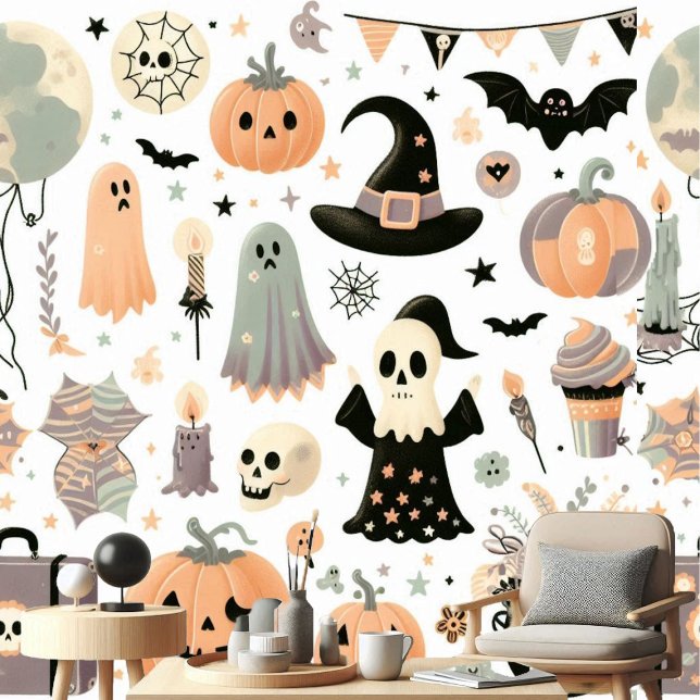 Pumpkin Jack Hexenhut Skull Boo Cobweb Fall Decor Tapete (Pumpkin Jack Witch Hat Skull Boo Cobweb Fall Decor Wallpaper)