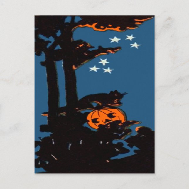 Pumpkin Jack O' Lantern Cat Orange Black Postkarte (Vorderseite)