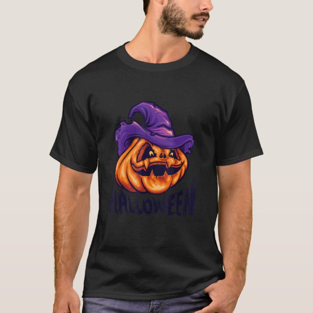 Pumpkin Jack O' Lantern Face Evil Lmile Halloween T-Shirt (Vorderseite)