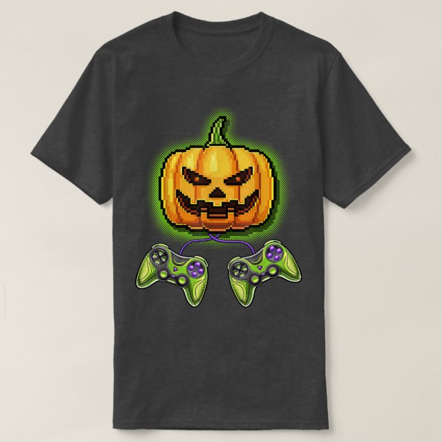 Pumpkin Jack-O-Lantern Video Game Controller Hallo T-Shirt (Design vorne)