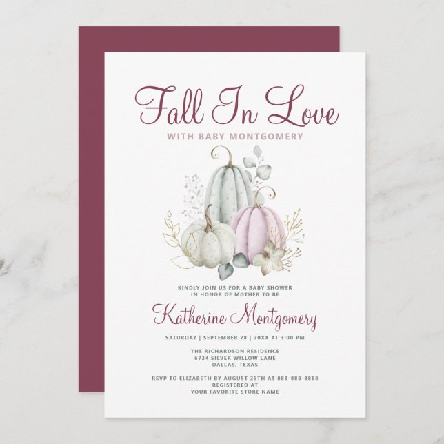 Pumpkin Kinderdusche sinkt in der Liebe Eleganter  Einladung (Vorne/Hinten)