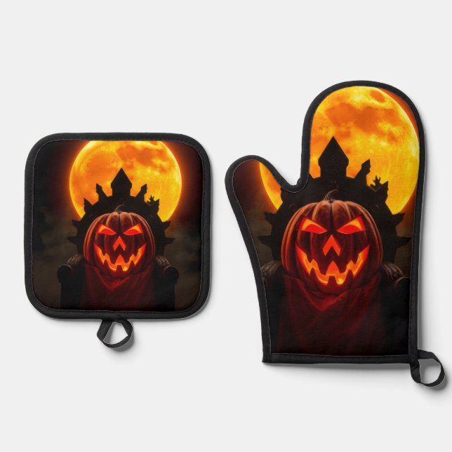 Pumpkin King Eclipse Halloween Oven Mitt Set (Vorderseite)