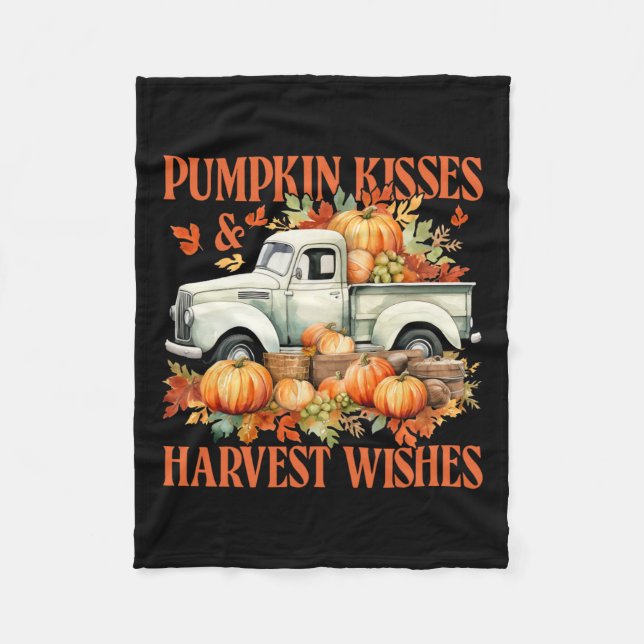 Pumpkin Kisses and Harvest wünscht Farm Truck Dank Fleecedecke (Vorderseite)