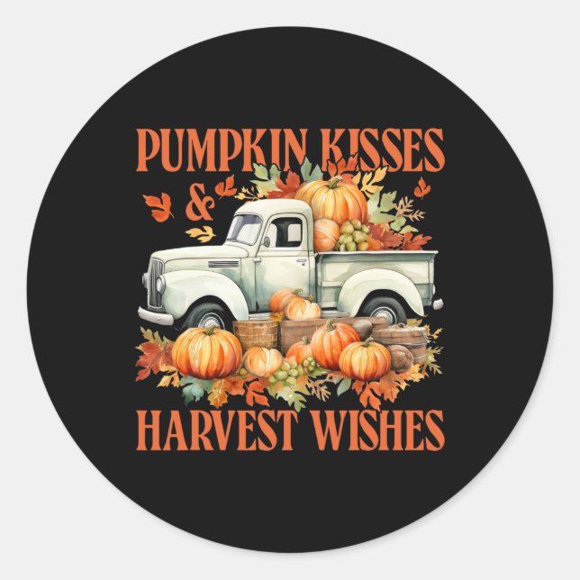 Pumpkin Kisses and Harvest wünscht Farm Truck Dank Runder Aufkleber (Vorderseite)