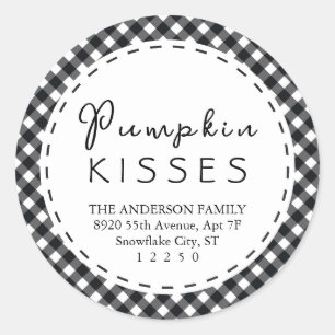 Pumpkin Kisses Schwarz-Weiß-Buffalo-Erntedank Runder Aufkleber