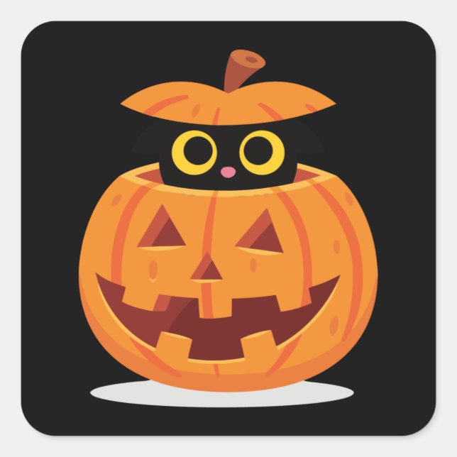 Pumpkin Kitty Quadratischer Aufkleber (Vorderseite)
