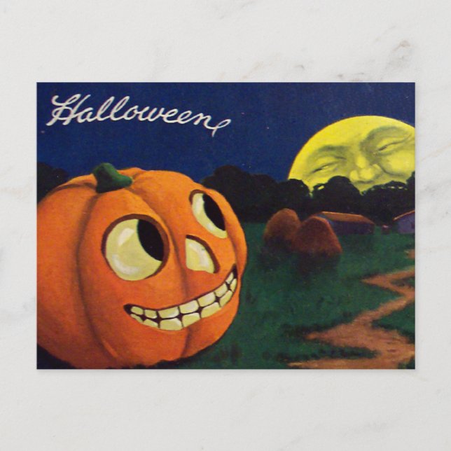 Pumpkin Kürbislaterne Mann auf dem Mond Postkarte (Vorderseite)