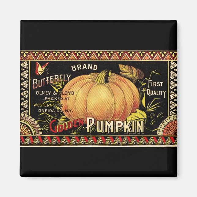 Pumpkin Label Antique Butterfly Marke Magnet (Vorne)