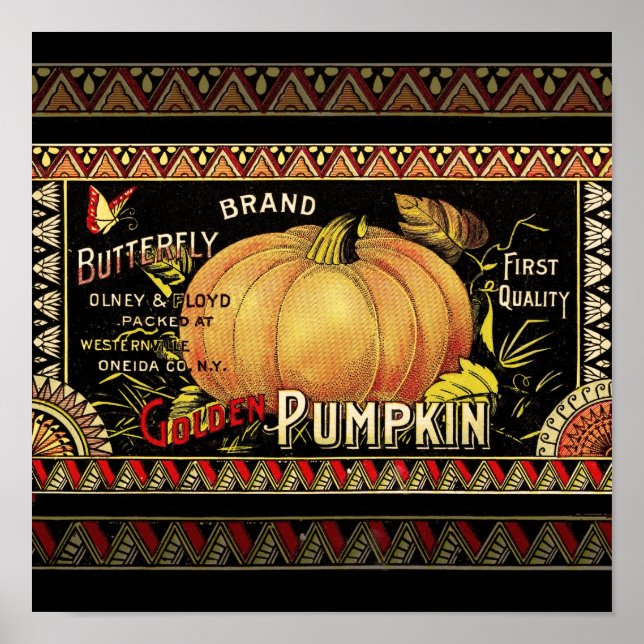 Pumpkin Label Antique Butterfly Marke Poster (Vorne)