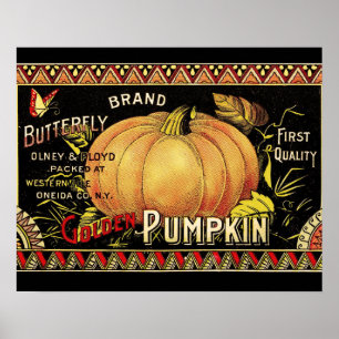 Pumpkin Label Antique Butterfly Marke Poster