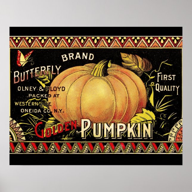 Pumpkin Label Antique Butterfly Marke Poster (Vorne)