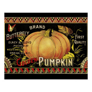 Pumpkin Label Antique Butterfly Marke Poster