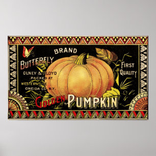 Pumpkin Label Antique Butterfly Marke Poster