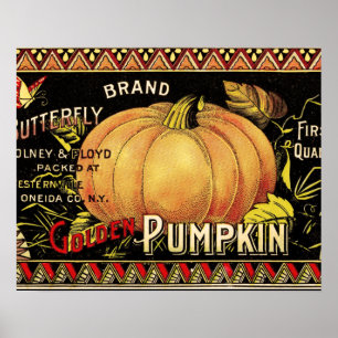Pumpkin Label Antique Butterfly Marke Poster