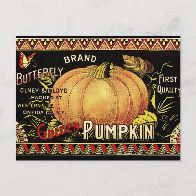Pumpkin Label Antique Butterfly Marke Postkarte (Vorderseite)