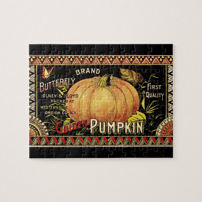 Pumpkin Label Antique Butterfly Marke Puzzle (Horizontal)