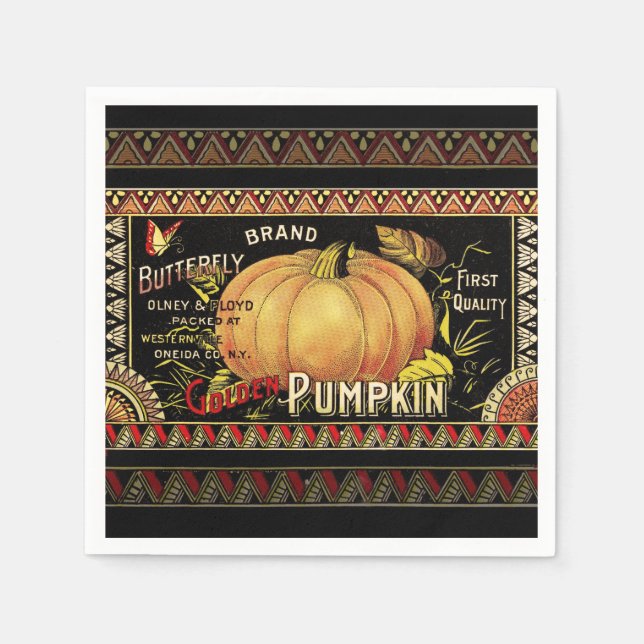 Pumpkin Label Antique Butterfly Marke Serviette (Vorderseite)